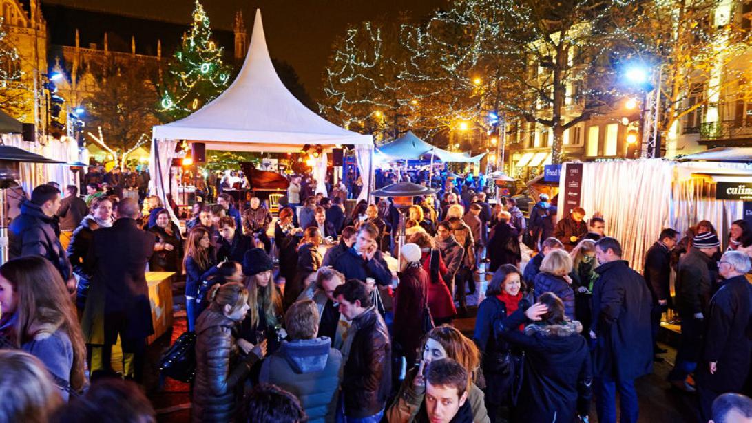 photo quartier Sablon décoré pour Noël